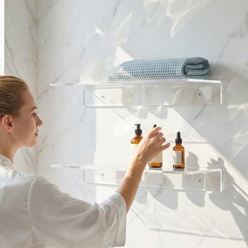 Estantes de pared transparentes STAHAD organizador flotante baño repisas de plástico 4