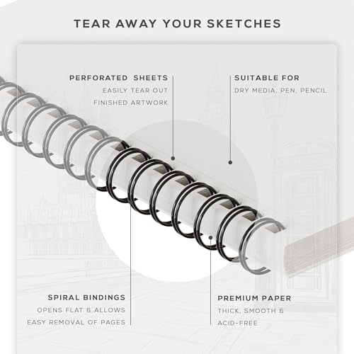 BEECHMORE BOOKS 9"x12" Spiral Bound Sketchbook - 100 Perforated Sheets 140 GSM (95lb) Acid-Free White Paper, Premium Professional Artist Sketch Pad, Art Supplies for Adults Students Drawing Notebook - Image 3