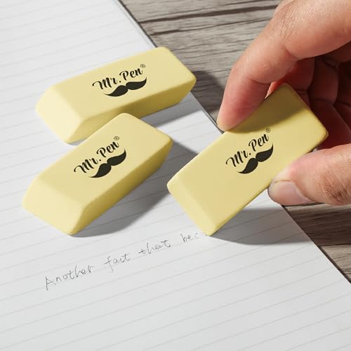 Image of Mr. Pen- Pencil Eraser, 12 Pack, Yellow | Large Latex Free Block Erasers for School, Office, Art Sketching, Homework, Exams, Clean Smudge-Free Correction