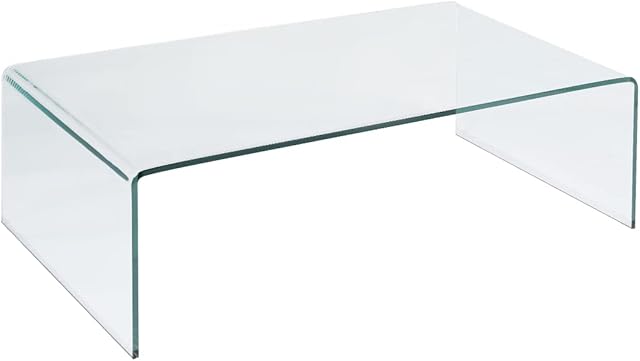 Multigot 12mm Glass Coffee Table, Rectangular Clear Curved Tea End Table, Modern Crystal Tempered Occasional Table for Living Room Office Study