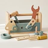 Durable Wooden Tool Set for Toddlers - Montessori Tool Box Kit with Hammer for Boys & Girls 2-5 Years - Fun Christmas Toy Gift for Kids with 30+ Safe Tools for Creative Play
