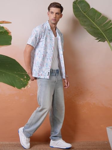 Image of Locomotive Men's Relaxed Fit Shirts | Printed | Half Sleeves | Cuban Collar | Casual Shirts | Stylish Shirt