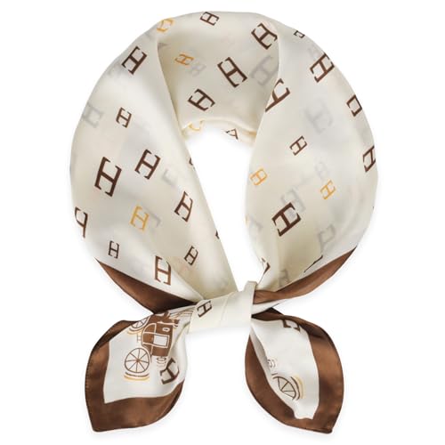 EXTREE Fashion Silky Satin Headscarf for Women Girls: Exquisite Pattern Lightweight Silk Graceful Scarfs 27.5 x 27.5 inches H Carriage Off White