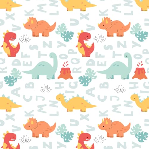Image of LORETO - A QUALITY LINEN BRAND 144 TC 100% Pure Cotton King Size Fitted Bedsheet with 2 Pillow Covers for 72 x 72 Inch, All-Around Elastic, 8 Inch Deep Pocket, Orange & Mint Alphabet Dino Play
