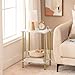 HOOBRO Side Table with Charging Station, End Table with USB Port and Outlet, Nightstand with 2-Layer Storage Shelves for Small Spaces, Living Room, Bedroom, Stable Frame, Gold and Marble DM09UBZ01