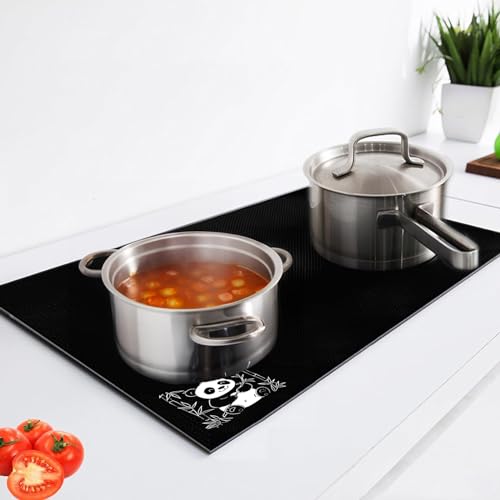 52 x 60 cm Induktion Schutzmatte，Große Silikon Hitzebeständige Wärmeisolierte Pad für Induktionskochfeld, Kratzfest Silikonmatte für Küche, Anti-Rutsch Matte für sicheren und sauberen（Panda Muster）