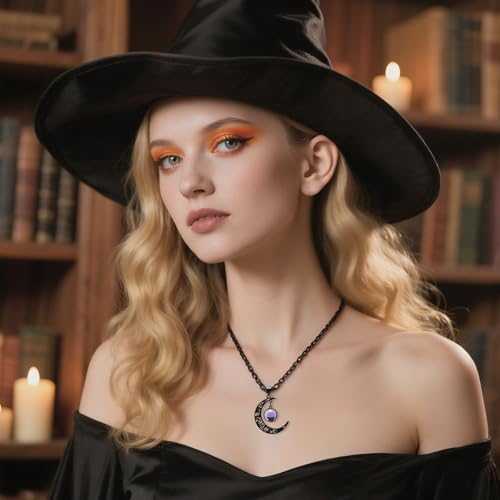 Joyline Gothic Moon Necklace for Women Men Purple Crystal Punk Style Pendant Necklaces Black Crescent Dark Goth Vintage Jewelry Halloween Costume3