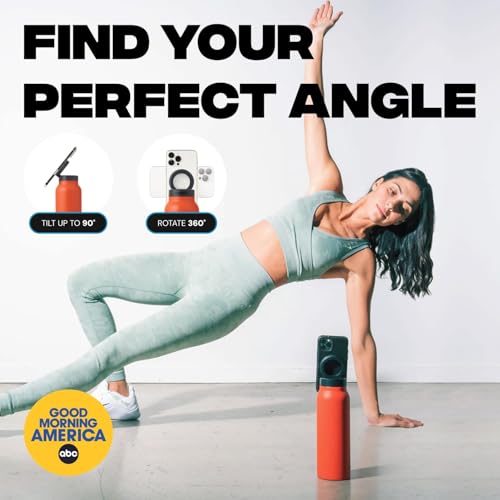 Ringo Insulated Water Bottle | Compatible MagSafe With Phone Holder | Stainless Steel Water Bottle With Magnetic Phone Tripod Mount | Hot for 12H, Cold for 24H, 360° Rotate - Black 32oz