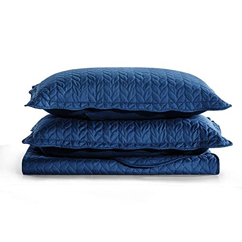Moonlight20015 Summer Quilt Set King 106" X 96" With 1 Quilt & 2 Pillow Shams Lightweight Reversible Coverlet Embossed Quilted Bedspread With Matt Finish (Navy) #TOP3