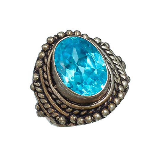 Bague en topaze bleue argent anti-oxydation pour éviter les traces vertes sur la peau