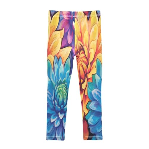 Bolaz Toddler Girls Leggings Printed Yoga Pants Leggings Blue Yellow Chrysanthemum for Kids2