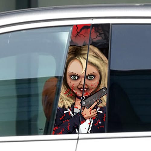 Image of Halloween Cars Body Horror Sticker, Classic Horror Movie Characters Peeking Decal Michael Waterproof Scary Vinyl Stickers for Bumper Car Decals 11in*18.89in (Bloody Girl)