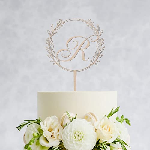 Junelucky Initial Letter R Wedding Cake Topper Rustic Wood,Personalized Alphabet Letters Cake Toppers,Custom Monogram Wedding Cake Topper For Mrs & Mrs,Funny Birthday Cake Topper,Party Supplies #TOP1