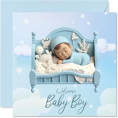 Stuff4 New Baby Boy Card - Welcome Baby Boy - Congratulations Cards Newborn, Well Done Congrats Cards, Welcome To The World Home Gifts, 5.7 x 5.7 Inch Greeting Cards for Parents