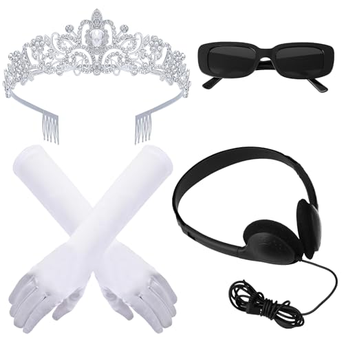 ZhouBoat Princess Costume Accessories Women Tiara Crown Glasses Satin Gloves Headphones for Halloween Cosplay (4 pcs)