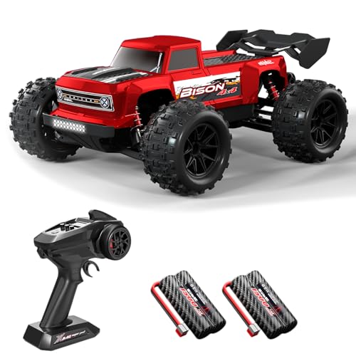 Dodoore Remote Control Car, 1/16 Scale RC Truck, 36KM/H High Speed RC Cars, 2.4GHz 4WD All Terrains Off-Road RC Monster Truck with LED Light and 2 Rechargeable Battery Gifts for Adults (Red)