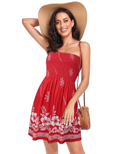 Image of Summer Dress for Women Beach Boho Strapless Cover Ups Off Shoulder Floral Sundresses