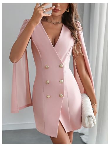 Image of Floerns Women's V Neck Double Breasted Cape Blazer Split Sleeve Elegant Blazer Dress
