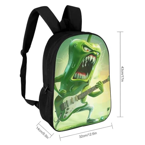 Green Pepper Plays Guitar Backpack - Durable 600D Polyester, 17 Inch Backpack with Ergonomic Adjustable Straps, Lightweight Travel Bag for Men & Women2