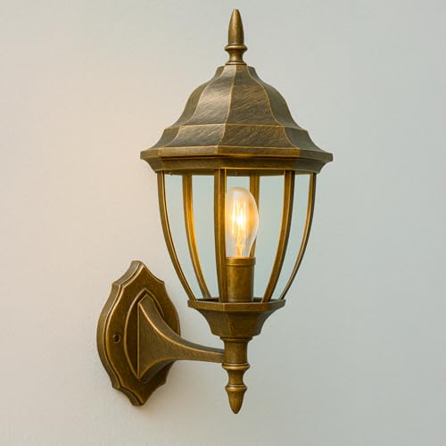 MAKA change your life quality Lampada Lampadario Applique da Parete per Esterno, Applique Lanterna da Muro, Per Giardino Esterni, Alluminio, Attacco E27 Lampadina non Inclusa 60W IP45 (Bronzo)