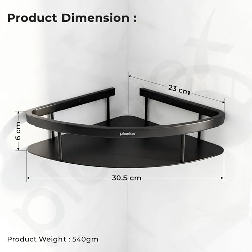 Image of Plantex Corner Shelf for Bathroom Wall Mount /304 Grade Stainless Steel Bathroom Corner Shelf /Bathroom Accessories Holder for Wall (9x9 inches, Black)