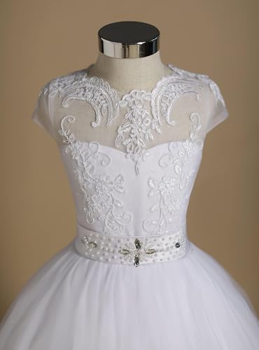 Vestidos de Primera Comunión blanco con encaje de flores para niñas 6