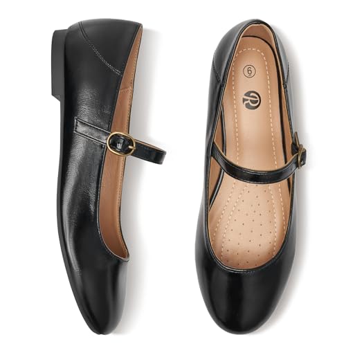 Image of Rekayla Flats for Women Mary Jane Shoes Women Round Toe Ballet Flats with Buckle Strap Comfortable Dress Shoes for Work Casual Daily Wear