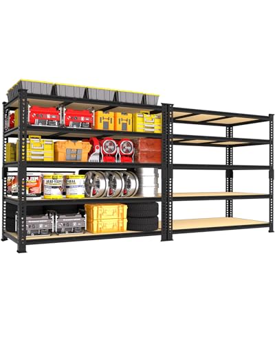 Image of PrimeZone Heavy Duty Garage Storage Shelves - 48 inch W X 24 inch D X 72 inch H Adjustable Metal Shelving Unit, 5 Tier Industrial Shelves for Storage Standing Utility Rack for Warehouse, Basement, Black, 2 Pack