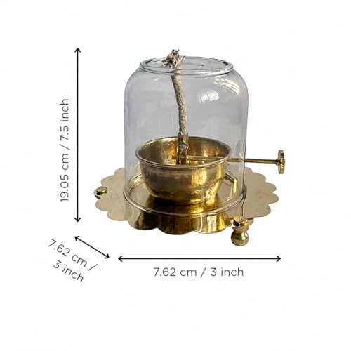 Image of eCraftIndia Akhand Diya with Glass Cover & Adjustable Bati | Decorative Oil Lamp for Home Mandir, Pooja Room & Festivals | Traditional Deepak for Aarti | Gift for Housewarming