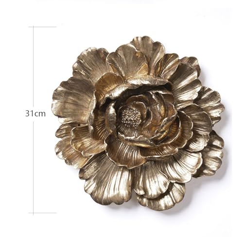 HAUCOZE Flower Wall Decor Flower Gifts Figurine Home Arts Sculpture Polyresin Gold 12.2inch - Image 3