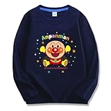 [ZLGreenTech] アンパンマン 子供服 長袖Tシャツ 春秋 キッズ 男の子 女の子 綿100% 可愛い パジャマ 丸首 プリント トップス ネイビー 90CM