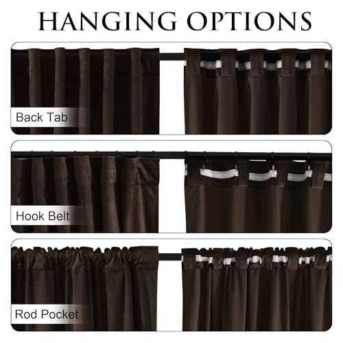 Image of StangH Brown Velvet Curtains 96 Inch Length, Elegant Espresso Drapes for High Ceiling Living Room, Soundproof Room Darkening Window Decor with Back Tab & Hook Belt, W52 x L96, 2 Panels