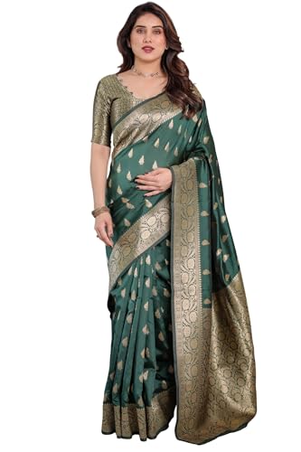 Image of SGF11 Women's Kanjivaram Soft Silk Saree With Unstitched Blouse Piece