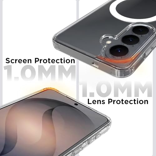 Image of RIGGEAR Shockproof Clear Hybrid Armor Magnetic Back Cover Case Compatible with MagSafe Accessories for Samsung Galaxy S26 (Transparent PC and TPU Bumper)