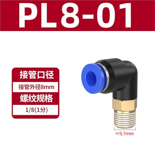 Conector neumático PL8-01 codo de ángulo recto para tubo de aire 3