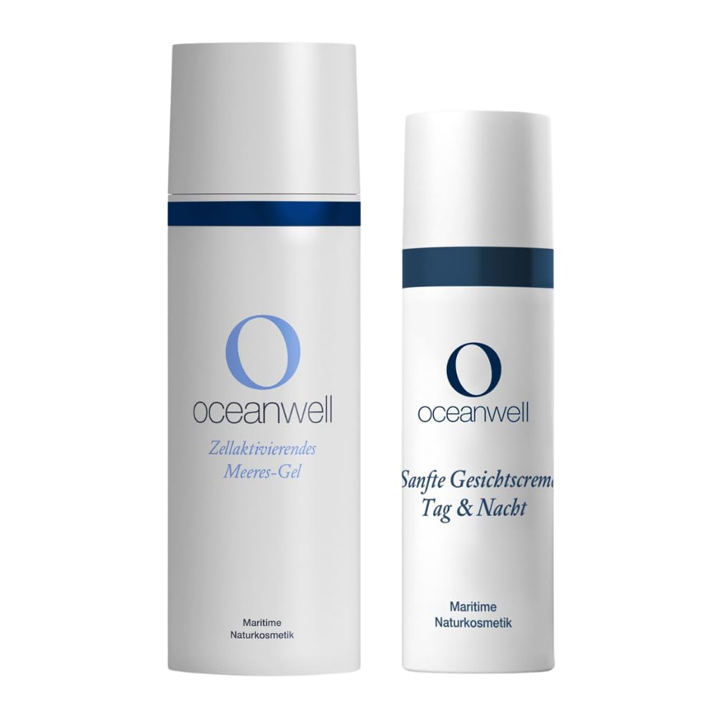Oceanwell Ocean Spring Set – Meeres-Gel 50 ml & Gesichtscreme 30 ml, maritime Naturkosmetik mit Algenextrakt, veganes Gesichtspflege Set für Tag & Nacht