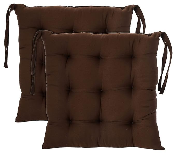 Image of Wakewell Soft Chair Pad with Ties | Square Padded Chair Pad Cushion for Dining Chair, Kitchen & Office | Washable Microfibre Chair Pad for Home Seating (1, Brown)