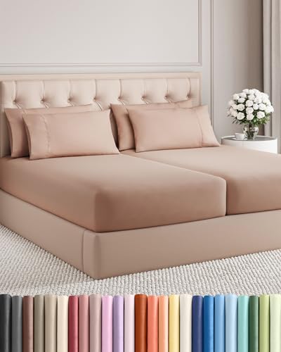 Image of Split King 7 Piece Bed Sheet Set - Comfy, Breathable & Cooling - Mauve | Ultra-Soft Hotel Luxury Bedding Set w / 8-16 Inch Deep Pockets, 1 Flat & 2 Fitted Sheet & 4 Pillowcases, Wrinkle & Fade Free