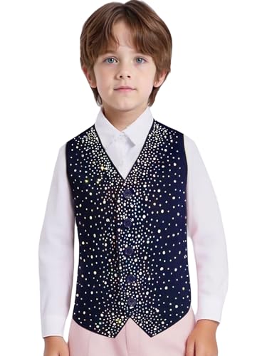 Choomomo Boys Suit Vest Colorful Rhinestone Formal Dress Waistcoat with Adjustable Back Strap3