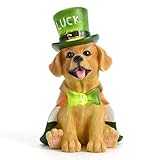 TERESA'S COLLECTIONS Saint Patrick's Day Decor, Dog Statue with Irish Costume and Solar Light, Waterproof Resin Garden Decor, Saint Patrick's Day Decor Gift for Party 8 Inch