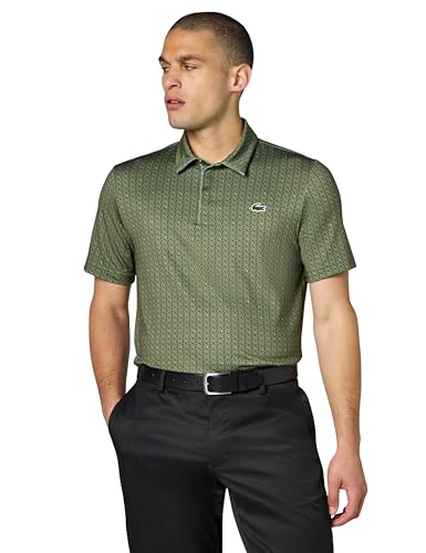 Lacoste Men's Anti-UV Printed Golf Polo Shirt, Khaki/Navy Blue, Large