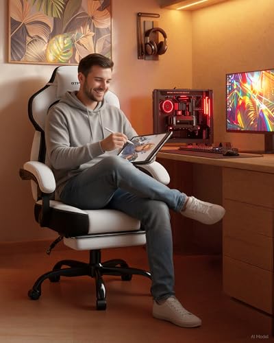 Image of GTPLAYER Gaming Chair for Adults, Ergonomic High Back Chair with Footrest | Big & Tall Computer Video Gaming Chair, Comfort Wide Seat with Lumbar Support for Big /Tall, Office /Home, Linen, Bright Grey