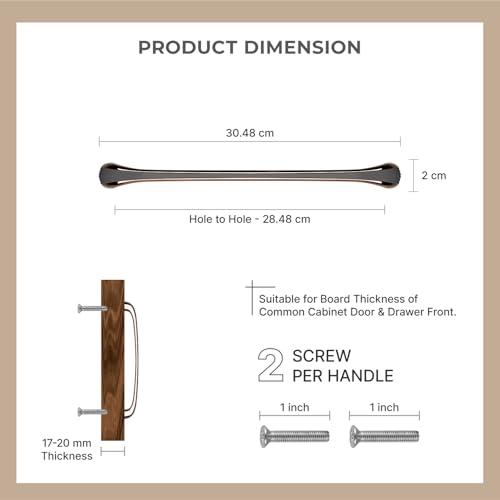 Image of LAPO 12 Inch Pull Handles for Kitchen Storage Units, Perfect for Cabinet Doors and Drawer, Comfortable Holding Grip, Smooth Installation Process, Hole to Hole Size 28.5 cm (Black Rose Gold, Pack of 3)