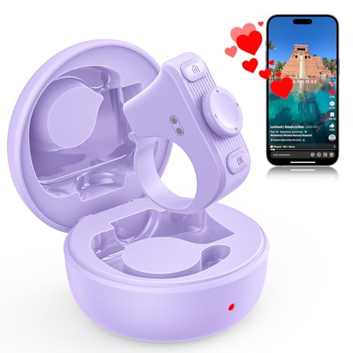 TikTok Scrolling Ring for iPhone/Android/iOS, Page Turner for Kindle App on iPad Bluetooth Scroller Remote Camera Shutter (Purple)