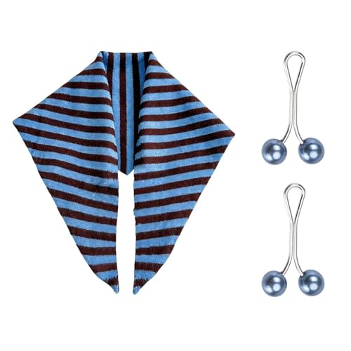 OAAO Bufanda Triangular A Rayas De 1 Pieza, Hebilla De Perlas De 2 Piezas, Bufanda A Rayas, Bufanda Decorativa para Vestido, Bufanda Cálida para El Cuello De Invierno, con Clip para Bufanda (Azul).