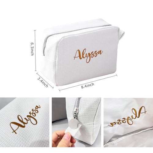 GOPHIE Personalized Embroidered Waffle Makeup Bag - Large Custom Cosmetic Bag2