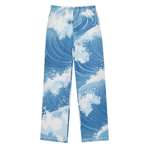 Sea Waves Boys Long Pants Soft Trousers Elastic Waist Kids Lounge Bottoms with Pockets S-XL