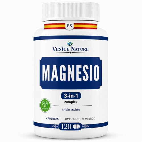 Magnesio Complex 400mg - 3 en 1 - Citrato + Bisglicinato + Óxido, Magnesio 3 Puro, 120 Cápsulas Vegan - Uso Diario - Venice Nature