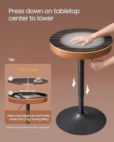 Image of VASAGLE Height Adjustable Bar Table, Round High Pub Table with Storage