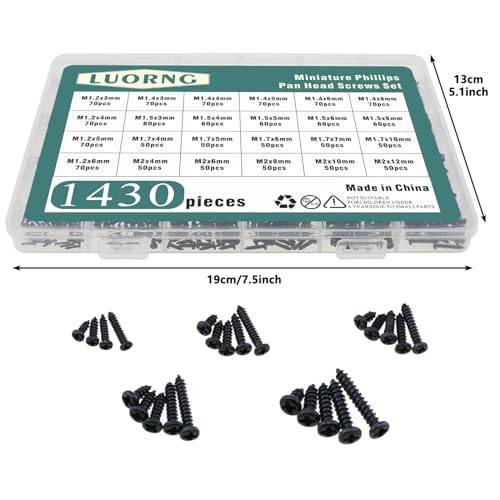 Juego de tornillos autorroscantes miniatura LUORNG 1430 piezas miniatura 3